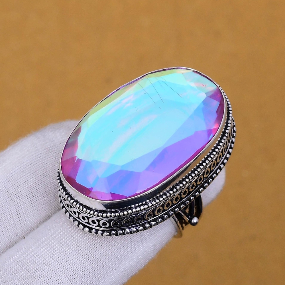 Elegant Silver and Iridescent Blue Ring